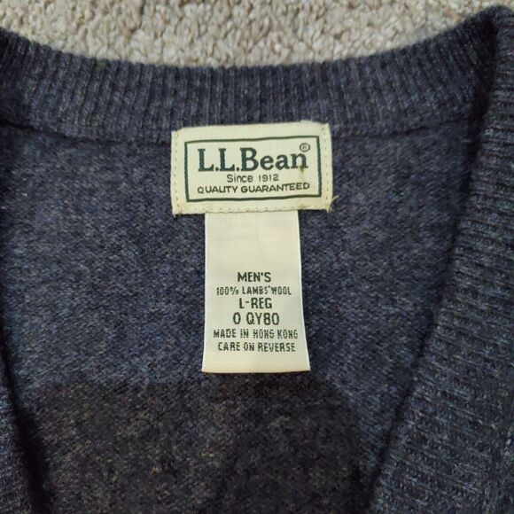 LL Bean sweater Mens Large Blue Vest Wool V Neck Lambswool - Picture 4 of 7